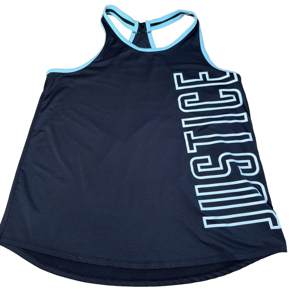 51~ Girls 18/20 Justice Tank Top Black With‎ White Blue